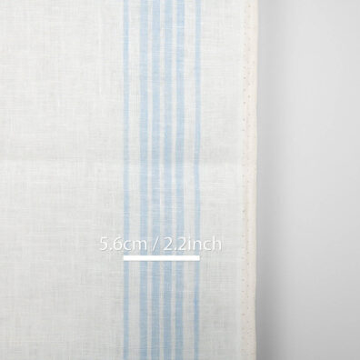 Milchweißer Leinen-Küchentücherstoff himmelblau gestreift, 50cm breit