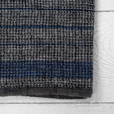 Waffelpikee-Küchentuch aus Reinleinen, schwarz-weiß meliert, mit blauen Streifen