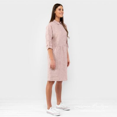 Knielanges hellbraunes Halbleinenkleid