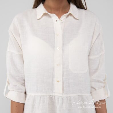 Weißes Halbleinenkleid mit Knopfverschluss
