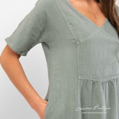 Leinen Kleid grünlich mit kurzen Ärmeln
