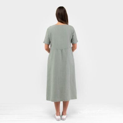 Leinen Kleid grünlich, Rücken