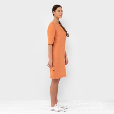 Leinenkleid orange mit kurzen Ärmeln