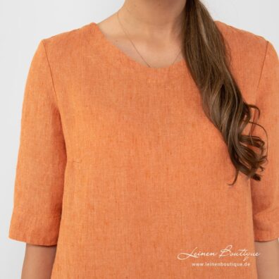 Leinenkleid orange mit Rundhalsausschnitt