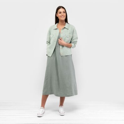 Jacke aus grün-hellgelb meliertem Halbleinen