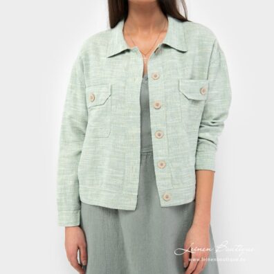 Grüne Halbleinen-Jacke mit großen Brusttaschen