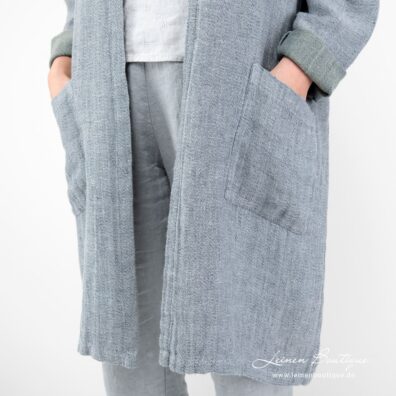 Leinen Cardigan blaugrau mit Taschen
