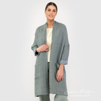 Leinen Cardigan grünlich, lang