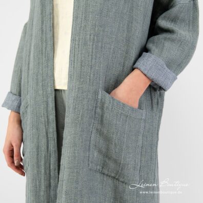 Leinen Cardigan grünlich, mit Taschen