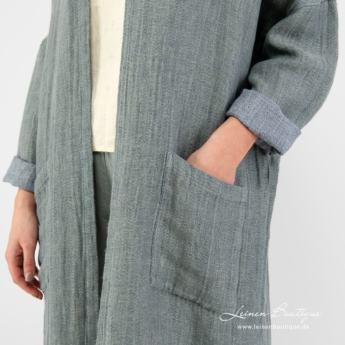 Leinen Cardigan grünlich, mit Taschen