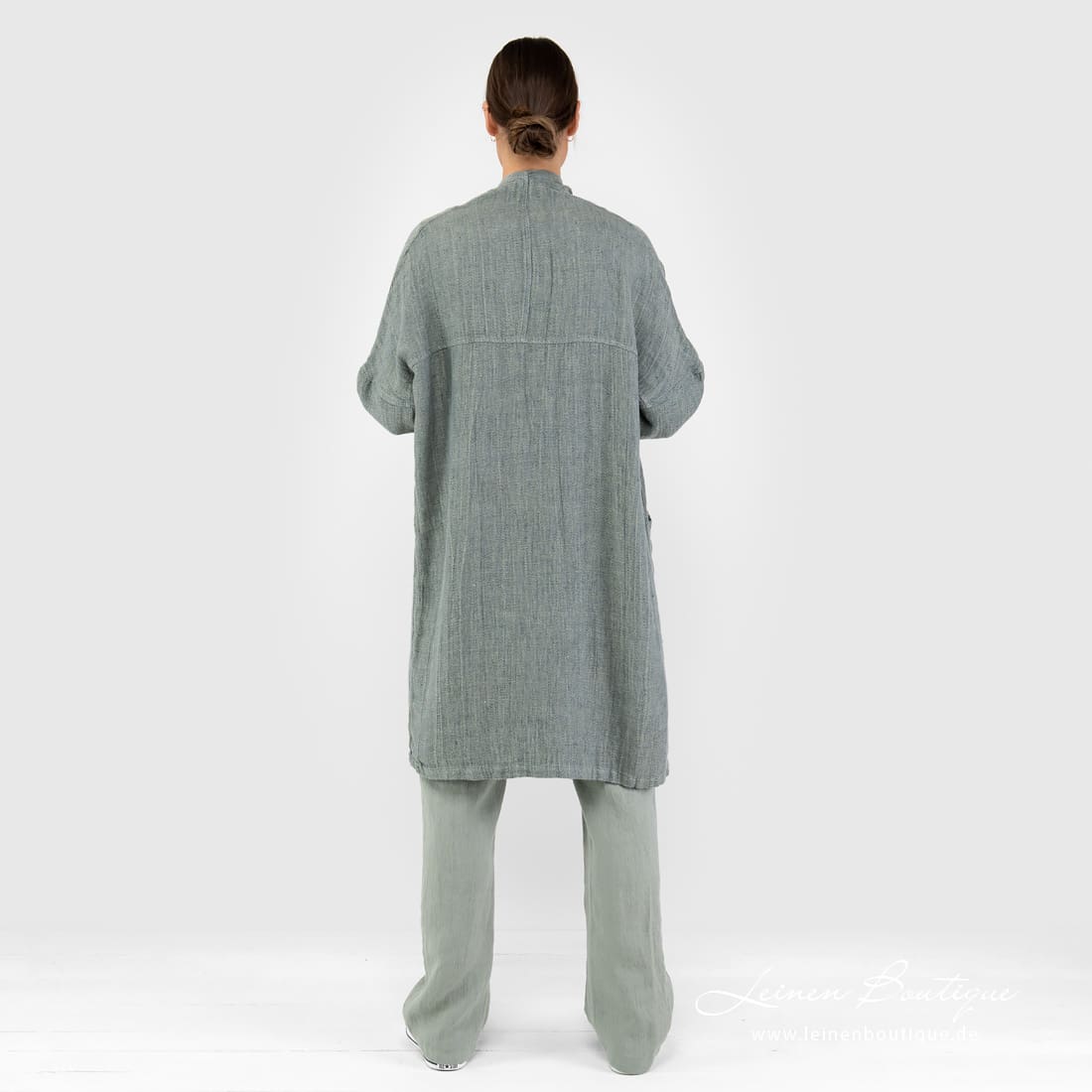 Leinen Cardigan grünlich, Rückseite