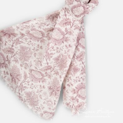 Weißer Leinenschal mit rosa Blumen