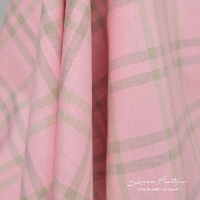 Rosa Leinen-Baumwollstoff mit beige Karos