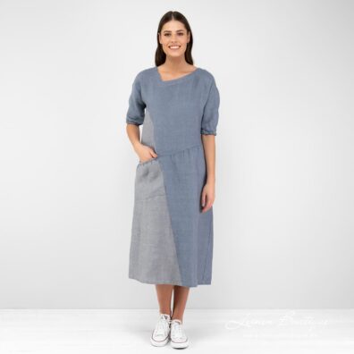 Leinenkleid blau asymmetrisch
