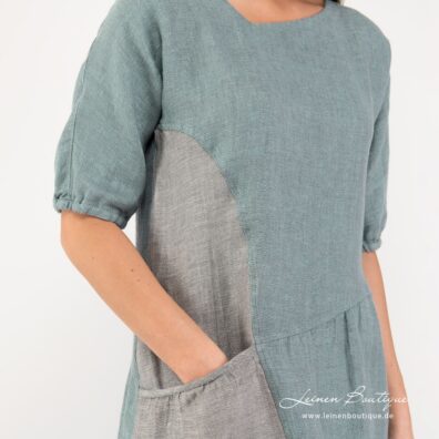 Leinenkleid grün, mit kurzen Ärmeln