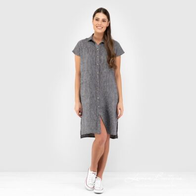 Leinenkleid schwarz gestreift, knielang