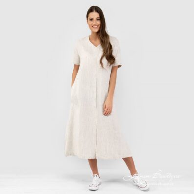 Leinenkleid beige gestreift, lang