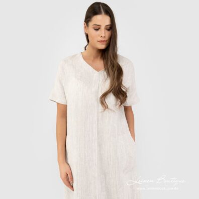 Leinenkleid beige-weiß gestreift