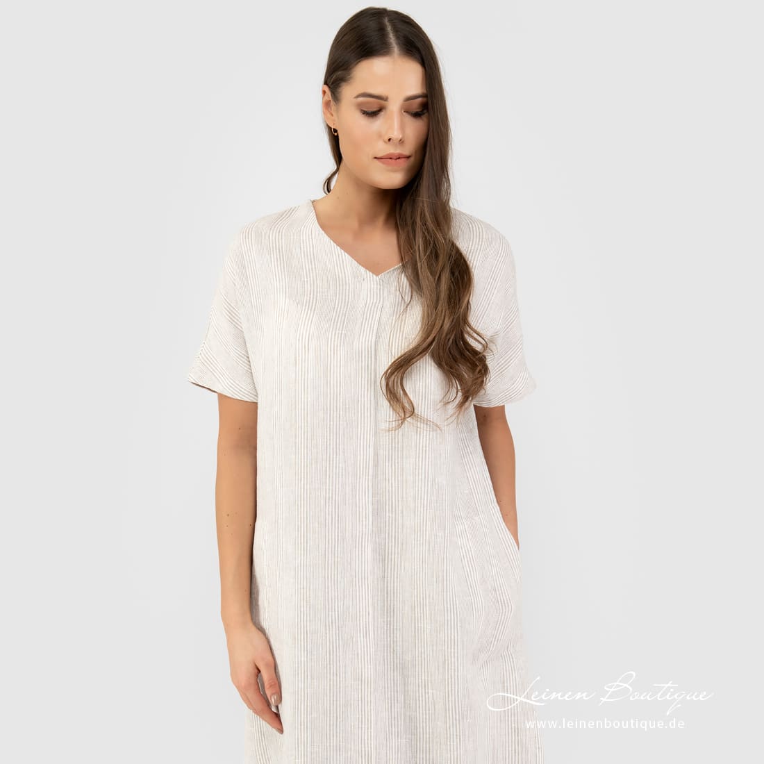 Leinenkleid beige-weiß gestreift