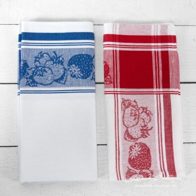 Küchentücher mit blauen und roten gemusterten Streifen