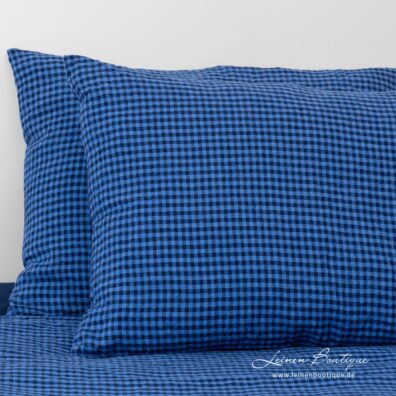 Leinenkissenbezug blau kariert