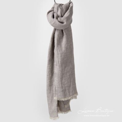 Leinenschal beige kariert, mit Fransen