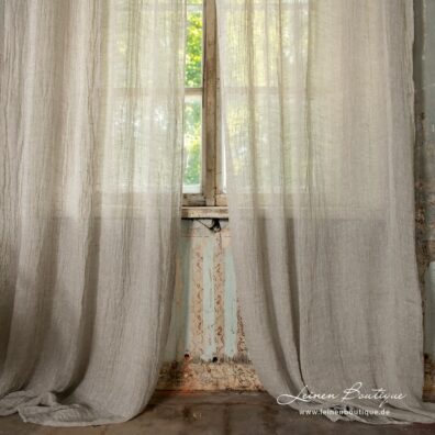 Weiche edel zerknitterte beige Leinengardine