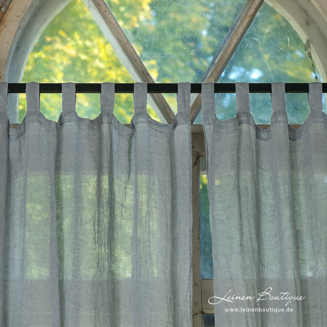 Leinen Gardine taubenblau mit Schlaufen