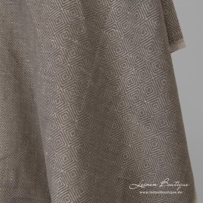 Leinen-Baumwollstoff graubraun mit Diamantmuster