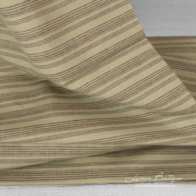 Grünlich-braun gestreifter Leinen-Baumwollstoff