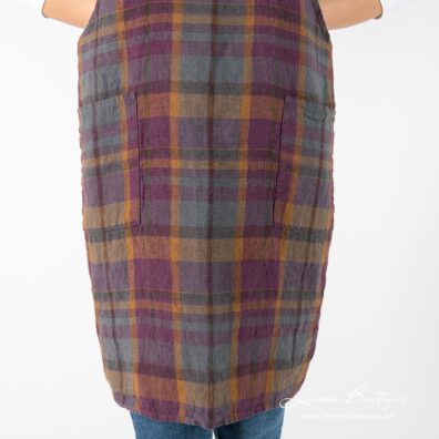 Leinen Schürze kariert, mit Taschen vorne