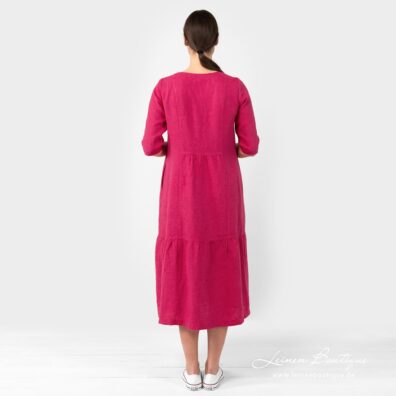 Leinenkleid rosa mit feiner Raffung am Saum