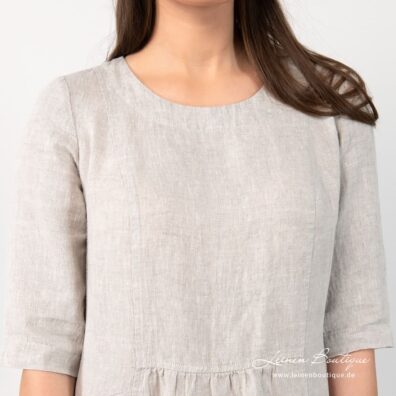 Leinenkleid beige, mit Rundhalsausschnitt