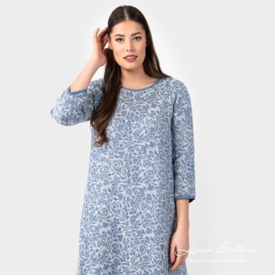 Geblümtes Leinenkleid mit 3/4 Ärmeln