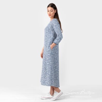 Geblümtes Leinenkleid mit Taschen