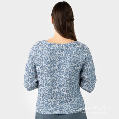 Geblümte Leinenbluse mit Rundhalsausschnitt