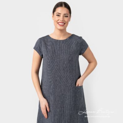Leinenkleid dunkelblau-weiß gestreift