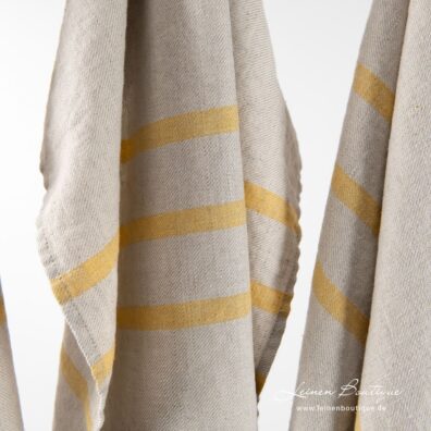 Weiches, speziell gewaschenes Halbleinen-Handtuch beige-gelb gestreift