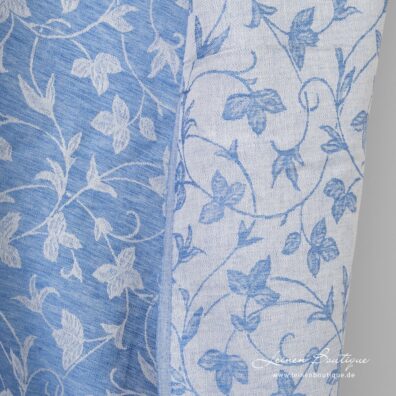 Blauer Halbleinen-Jacquard, doppelseitig, mit Blätterchen