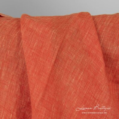 Leinenstoff rot-creme meliert gewaschen