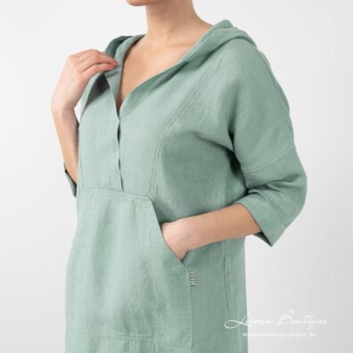 Leinenkleid hellgrün mit großer Tasche vorne