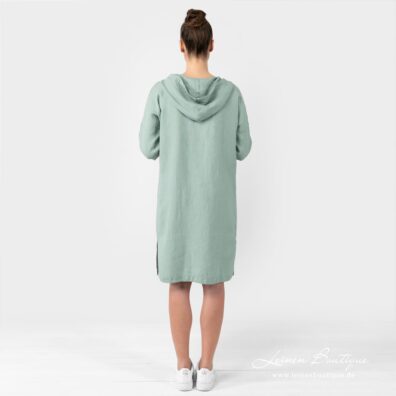 Leinenkleid hellgrün mit Kapuze
