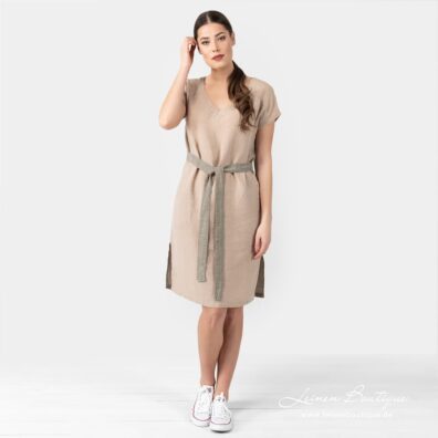 Leinenkleid taupe knielang