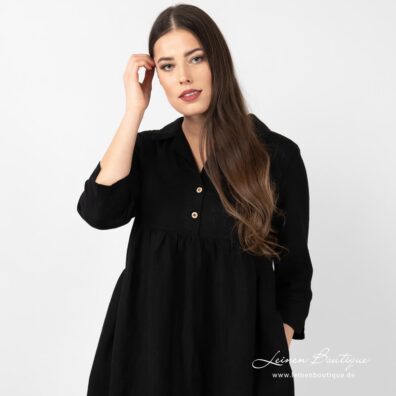 Leinenkleid schwarz mit feiner Raffung unter der Brust