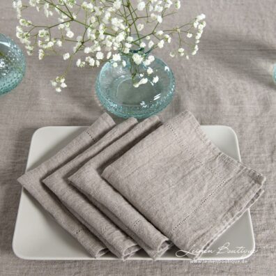 Leinenserviette naturgrau mit Hohlsaum