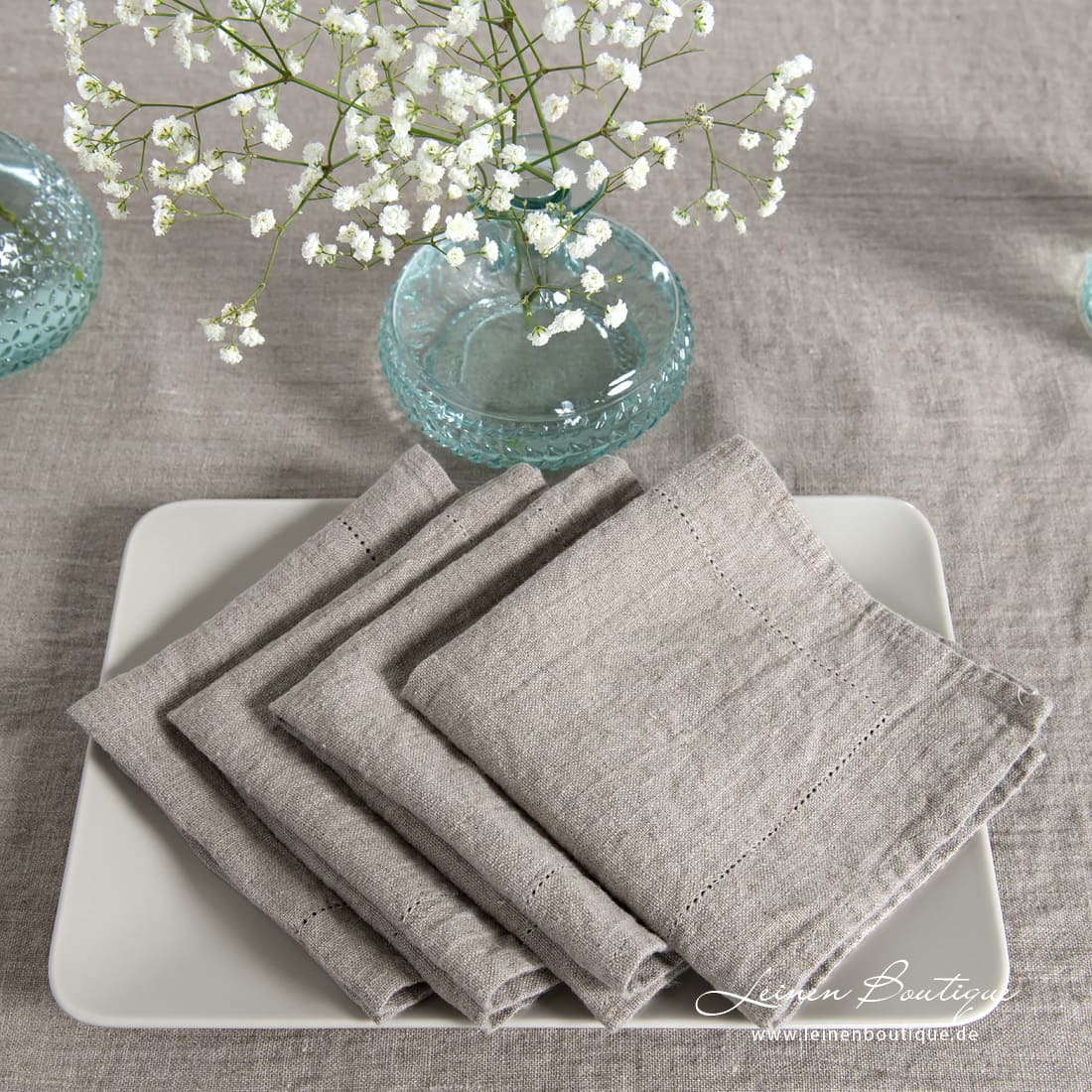Leinenserviette naturgrau mit Hohlsaum