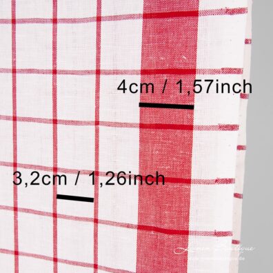 Küchentücherstoff aus Leinen-Baumwollmix aus schneeweißem und rotem Garn gewebt