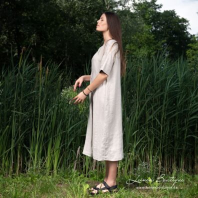 Leinen Kleid naturgrau weiß gestreift