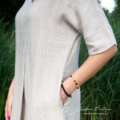 Naturgraues Leinenkleid mit Taschen