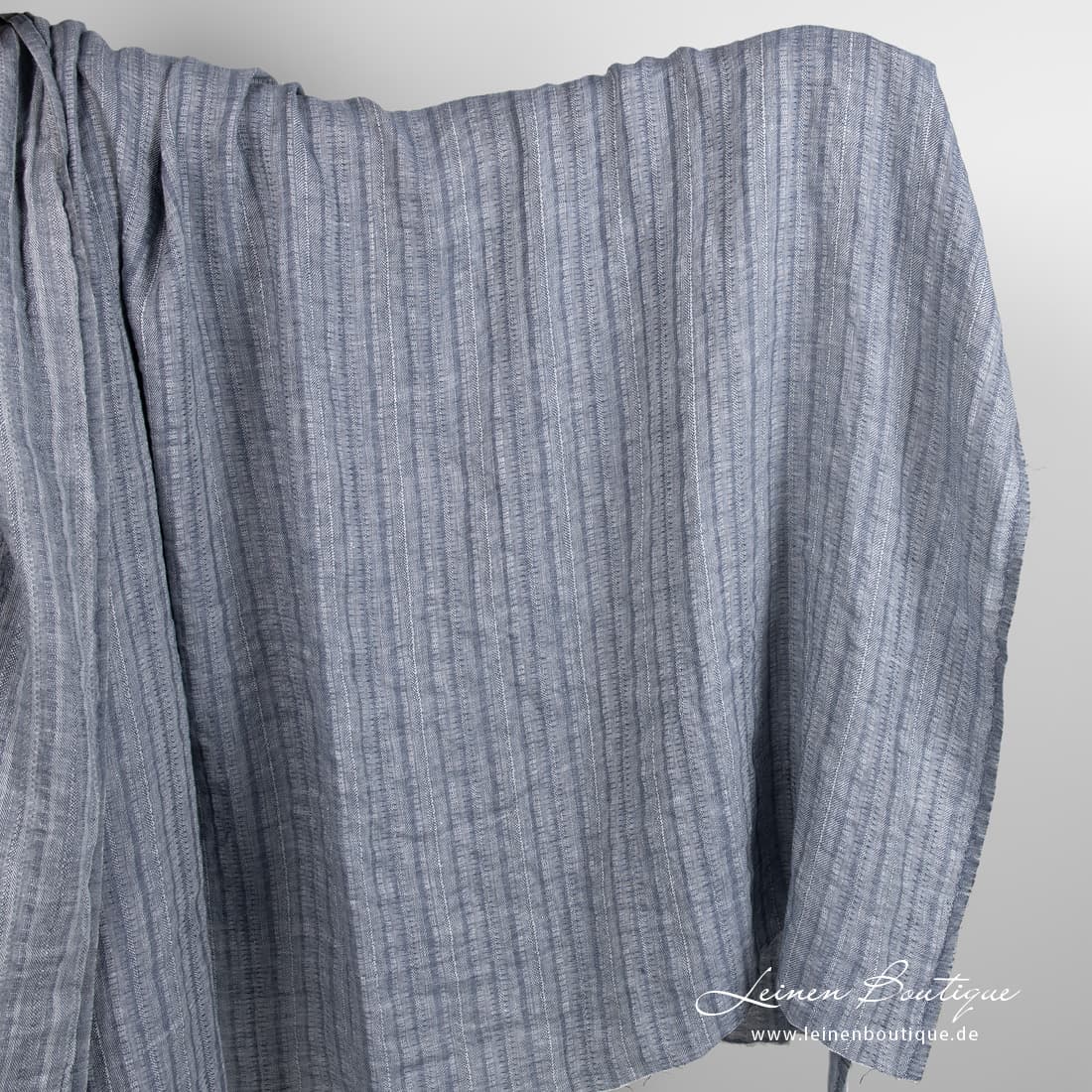 Leinenstoff blaugrau gemustert gewaschen